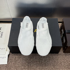 ALAIA MESH MARY JANE BALLET FLATS 25S IN WHITE FABRIC