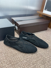 ALAIA MESH MARY JANE BALLET FLATS 25S IN BLACK FABRIC