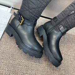 DIOR 25S D-TOWN BOOT 45MM IN BLACK CALFSKIN AND NYLON WITH EMBROIDERED CANNAGE MOTIF