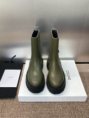 CELINE 26S ANKLE BOOTS 45 MM IN MOSS GREEN CALFSKIN
