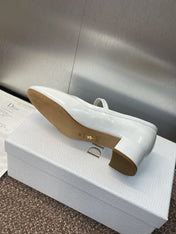 DIOR 25S ROUND-TOE MARY JANE BALLET FLATS IN WHITE CALFSKIN