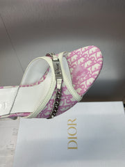 DIOR 25S HIGH HEELS PUNK 85MM IN PINK WHITE CALFSKIN AND CANVAS