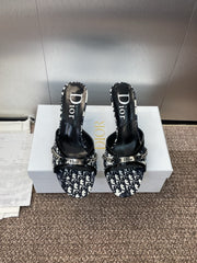 DIOR 25S HIGH HEELS PUNK 85MM IN BLACK WHITE CALFSKIN AND CANVAS