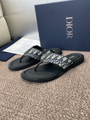 DIOR 25S ALIAS THONG SANDAL IN BEIGE BLACK CALFSKIN AND CANVAS