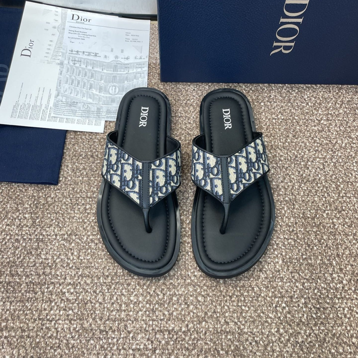 DIOR 25S ALIAS THONG SANDAL IN BEIGE BLACK CALFSKIN AND CANVAS