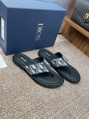 DIOR 25S ALIAS THONG SANDAL IN BEIGE BLACK CALFSKIN AND CANVAS
