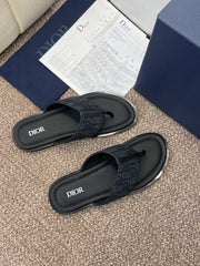 DIOR 25S ALIAS THONG SANDAL IN NAVY BLACK CALFSKIN AND CANVAS