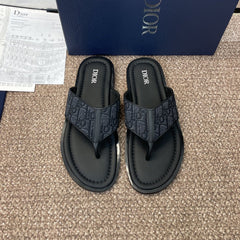 DIOR 25S ALIAS THONG SANDAL IN NAVY BLACK CALFSKIN AND CANVAS