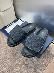 DIOR 25S ALIAS SLIDES IN BLACK CALFSKIN WITH CD OBLIQUE DARK BLUE LOGO