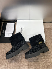 CELINE 26S ANKLE BOOTS 45 MM IN BLACK SUEDE AND WOOL