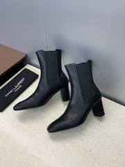 YSL 25S HEELED ANKLE BOOTS 70 MM IN BLACK SMOOTH LAMBSKIN