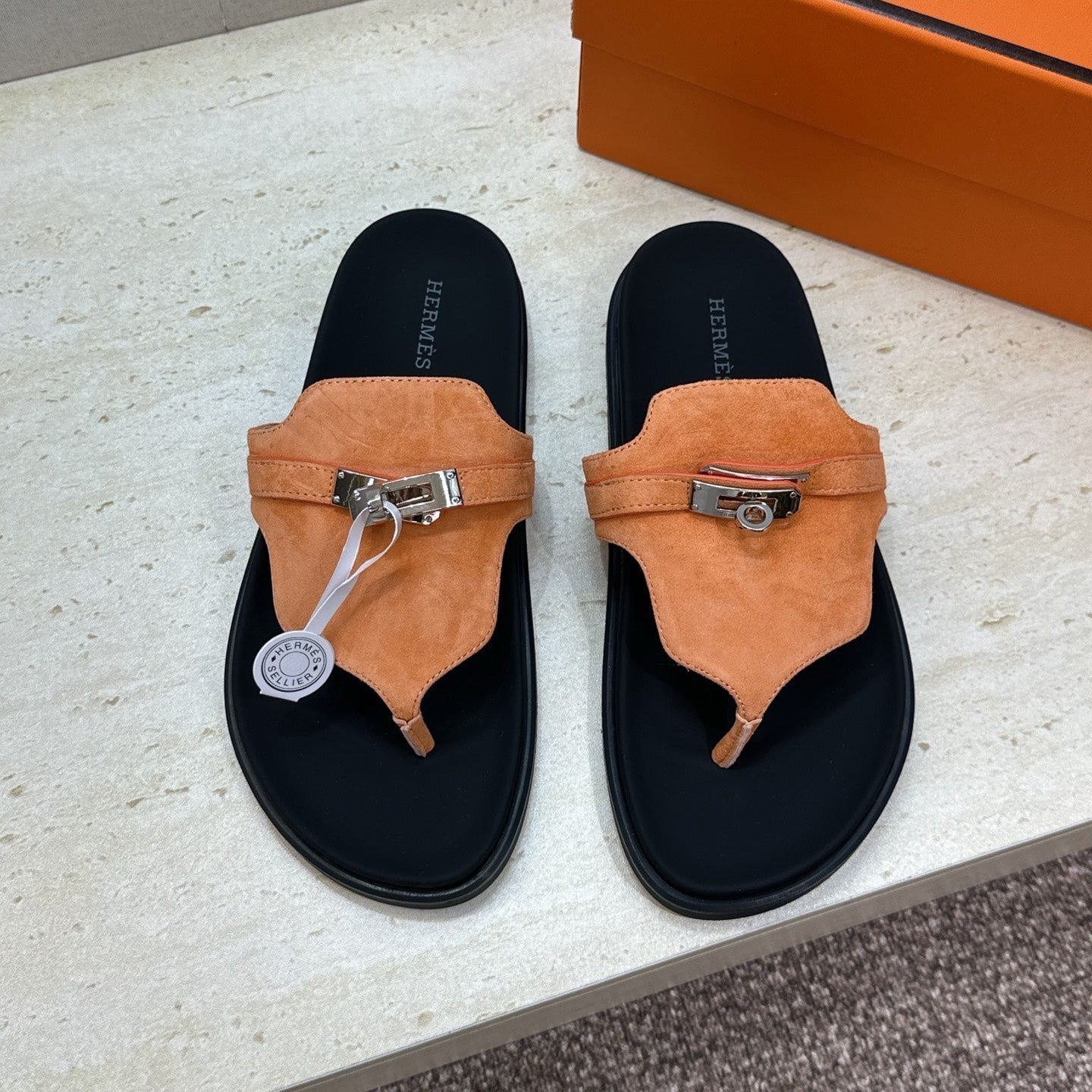 HM 26S EMPIRE SANDAL IN PEACH ORANGE SUEDE SILVER HARDWARE