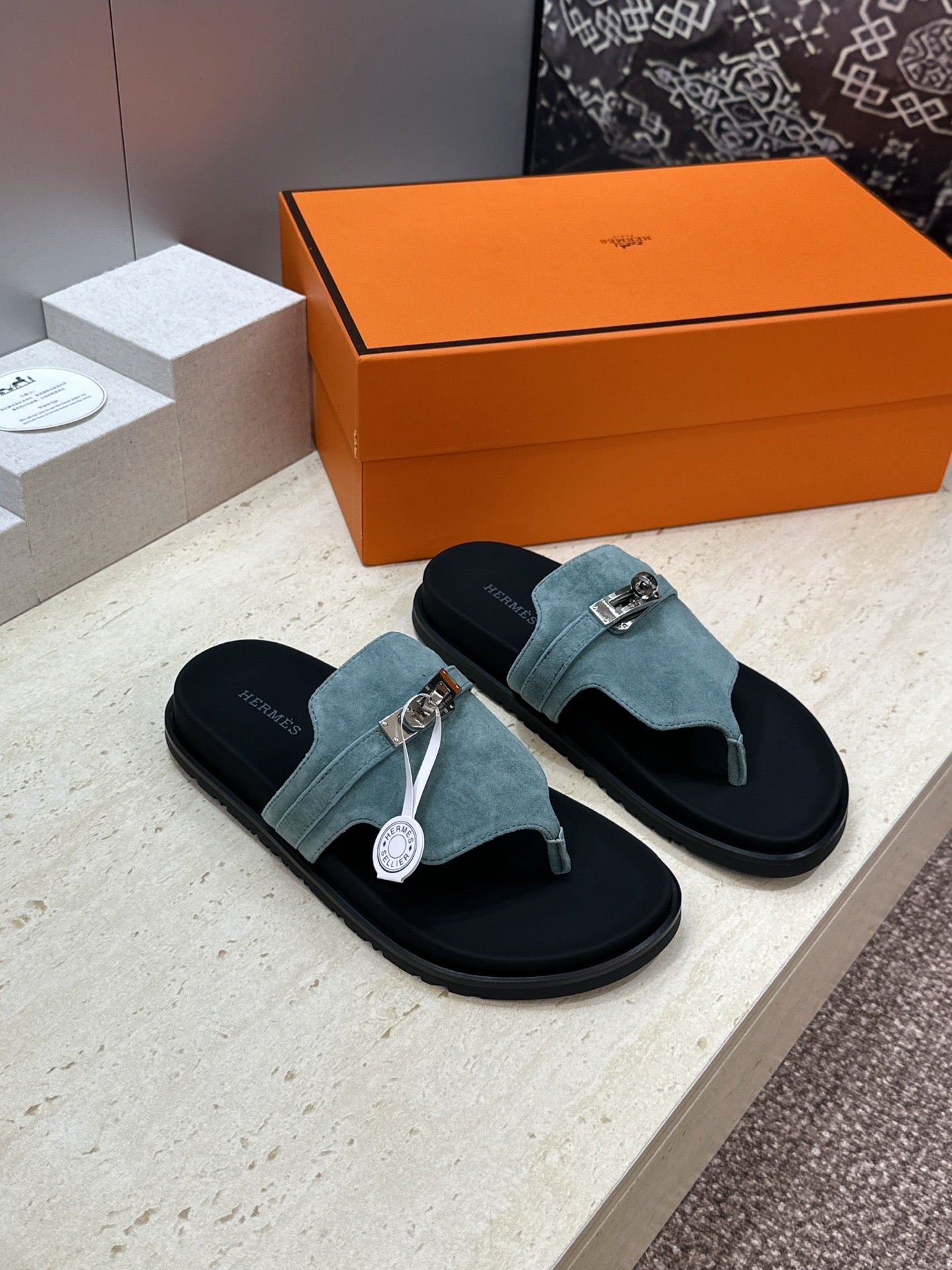 HM 26S EMPIRE SANDAL IN DUSTY SKY BLUE SUEDE SILVER HARDWARE