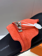 HM 26S EMPIRE SANDAL IN CORAL ORANGE SUEDE SILVER HARDWARE