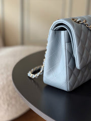 CHANEL 25S CLASSIC FLAP BAG 25 CM IN SLATE BLUE GRAY LAMBSKIN WITH GOLD HARDWARE