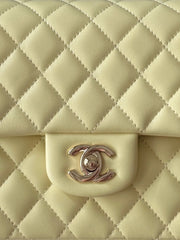 CHANEL 25S CLASSIC FLAP BAG 25 CM IN PALE BEIGE YELLOW LAMBSKIN WITH GOLD HARDWARE
