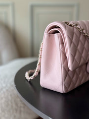 CHANEL 25S CLASSIC FLAP BAG 25 CM IN LIGHT PINK LAMBSKIN WITH GOLD HARDWARE