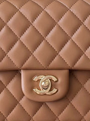CHANEL 25S CLASSIC FLAP BAG 25 CM IN LIGHT BROWN LAMBSKIN WITH GOLD HARDWARE