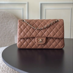 CHANEL 25S CLASSIC FLAP BAG 25 CM IN LIGHT BROWN LAMBSKIN WITH GOLD HARDWARE