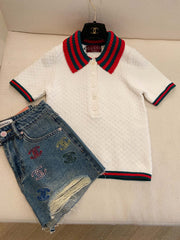 GUCCI SHORT-SLEEVE KNIT POLO SHIRT STYLE 113