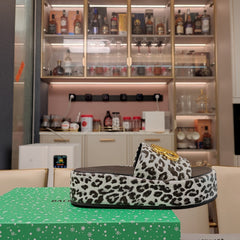 RISE SANDAL THICK-SOLED IN WHITE LEOPARD PRINT CALFSKIN