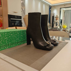 BALENCIAGA 25S BEL AIR BOOTS 115 MM IN BLACK CALFSKIN WITH SILVER HARDWARE