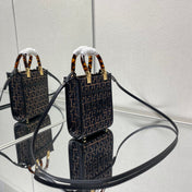 MINI SUNSHINE 18 IN BROWN RAFFIA AND BLACK WOOL CALFSKIN TRIM