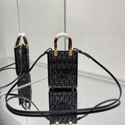 MINI SUNSHINE 18 IN BROWN RAFFIA AND BLACK WOOL CALFSKIN TRIM