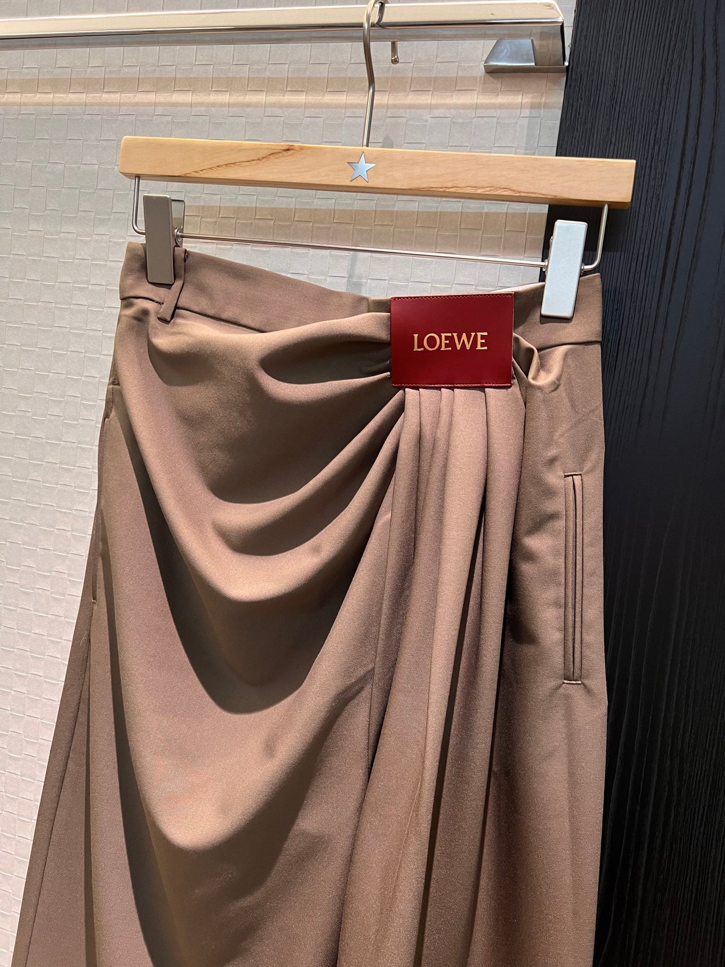 Loewe Pleated Wide Leg Pants Brown Cotton