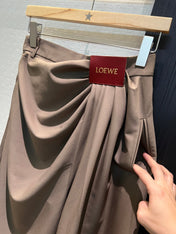 Loewe Pleated Wide Leg Pants Brown Cotton