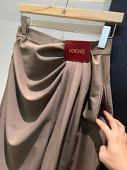 Loewe Pleated Wide Leg Pants Brown Cotton
