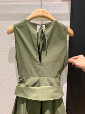 Loewe Lace-up Vest Dress Green Cotton