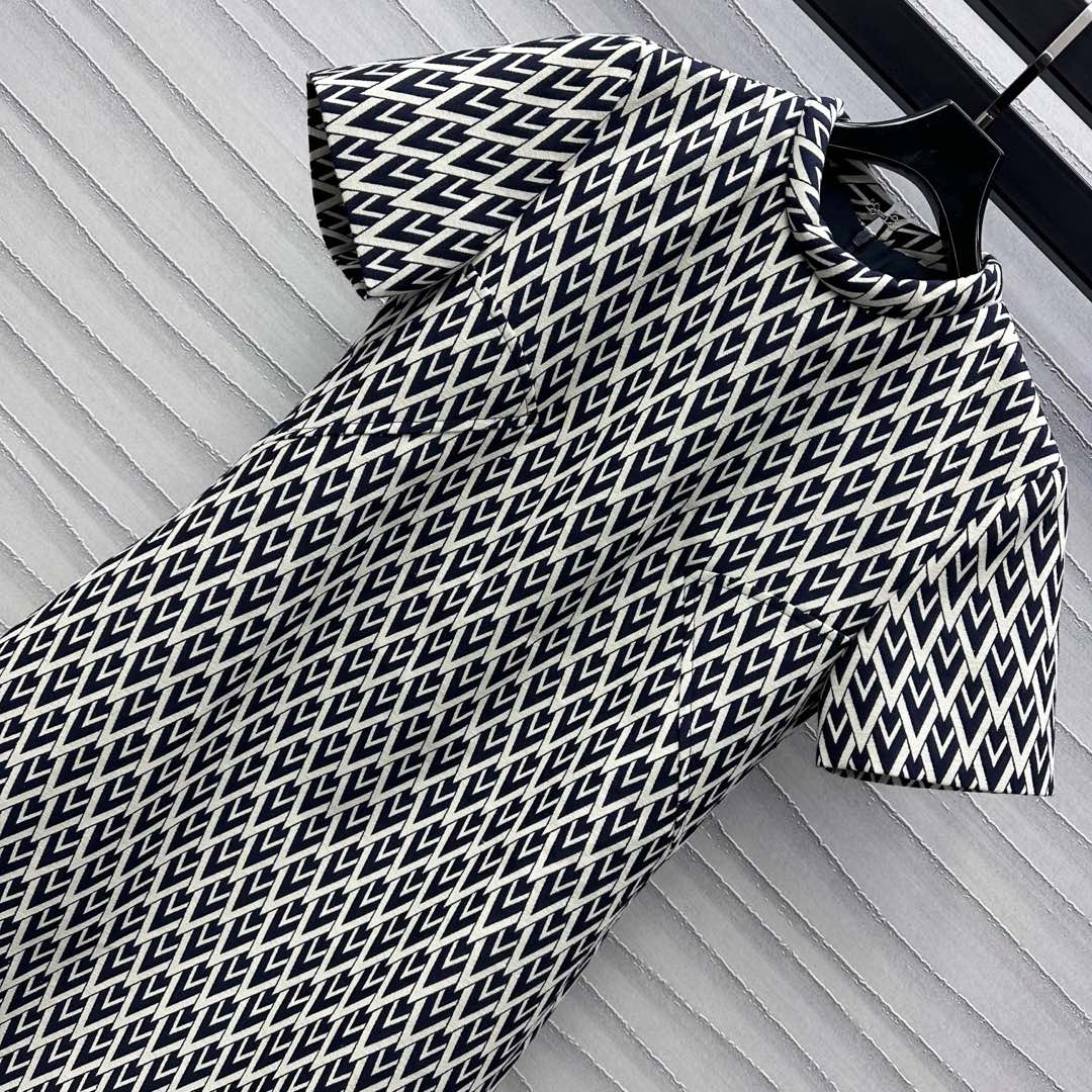 Valentino Black White Short Dress In Toute La V Jacquard