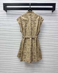 CD Short Belted Shirtdress Beige Cotton Gabardine with Black Motif