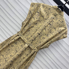 CD Short Belted Shirtdress Beige Cotton Gabardine with Black Motif