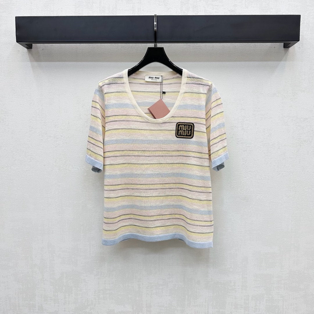 MIUMIU STRIPED KNIT T-SHIRT 273768
