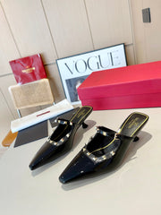 ROCKSTUD CAGED MULES 5 CM IN BLACK CALFSKIN