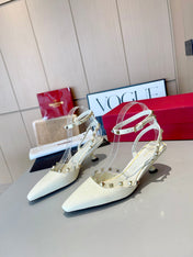 ROCKSTUD CAGED SLINGBACKS 5 CM IN WHITE CALFSKIN