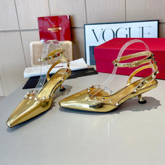 ROCKSTUD CAGED SLINGBACKS 5 CM IN GOLD CALFSKIN