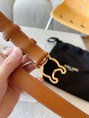 BELT 25MM TRIOMPHE LOGO CUT-OUT IN BROWN SMOOTH CALFSKIN WITH GOLD BUCKLE