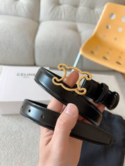 CELINE 25S TRIOMPHE BELT 25MM IN BLACK CALFSKIN GOLD HARDWARE 585790