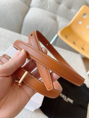 CELINE 25S BELT 18MM IN CARAMEL ELEGANT CHARM TAURILLON GOLD HARDWARE 585791