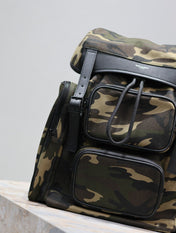 CITY MULTI-POCKET BACKPACK 42 IN CAMOUFLAGE PATTERN NYLON AND BLACK CALFSKIN