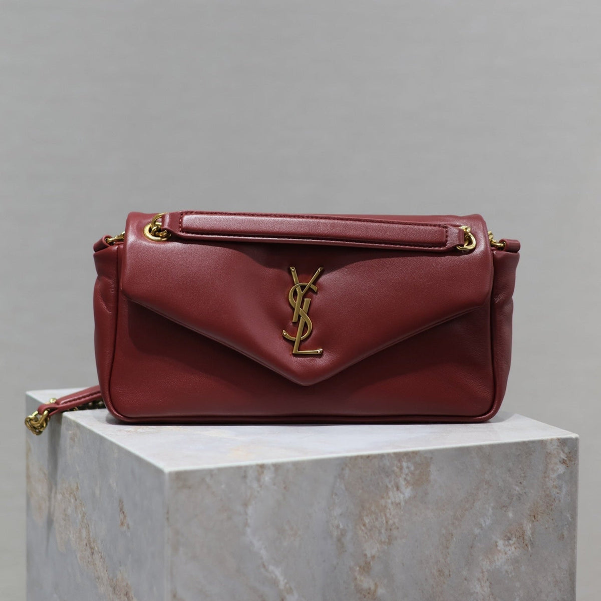 YSL 25S CALYPSO HANDBAG 26 IN BURGUNDY LAMBSKIN GOLD HARDWARE
