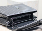 LOULOU LARGE 36 IN BLACK QUILTED CALFSKIN BLACK HARDWARE