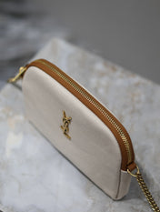 GABY ZIPPED POUCH 19 IN WHITE MIX BROWN COTTON GOLD HARDWARE