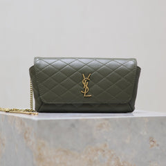 YSL 25S SAINT LAURENT GABY 19 IN DARK OLIVE QUILTED CALFSKIN GOLD HARDWARE