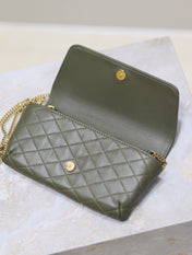 YSL 25S SAINT LAURENT GABY 19 IN DARK OLIVE QUILTED CALFSKIN GOLD HARDWRE