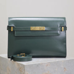 MANHATTAN MEDIUM 29 IN SACRAMENTO GREEN SMOOTH CALFSKIN GOLD BUCKLE