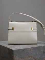 YSL 25S MINI MANHATTAN 19 IN BLANC VINTAGE CALFSKIN GOLD HARDWARE